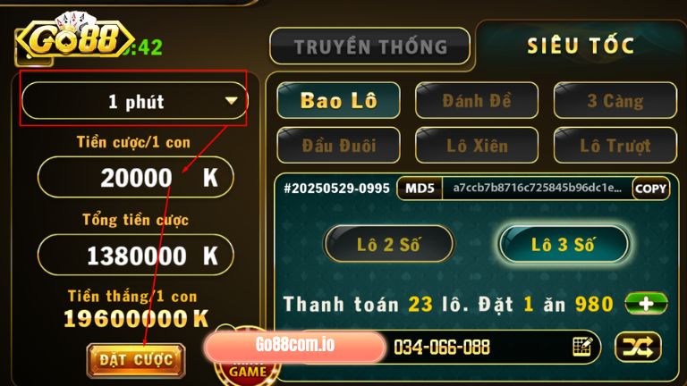 Thiết lập tiền cược cho mỗi con và tiến hành đặt cược để hoàn tất