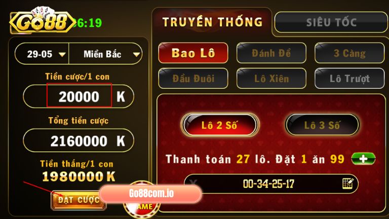 Tiến hành thiết lập tiền cược và xác nhận để hoàn tất